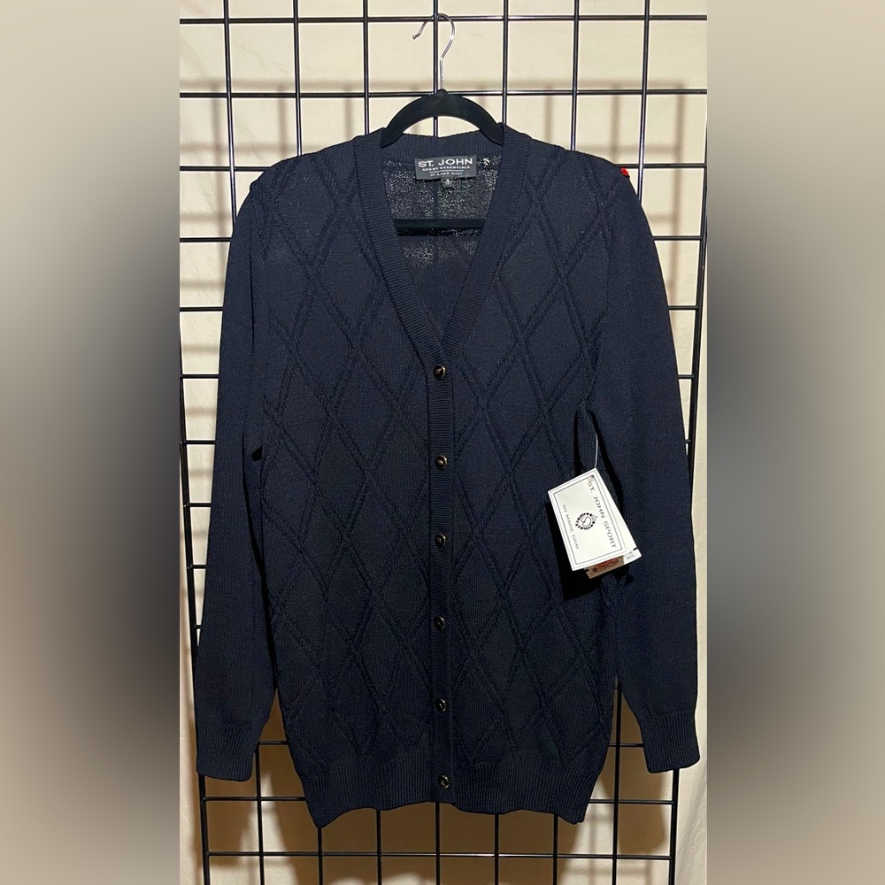 St. John Wool Mix Argyle Pattern Black Sweater